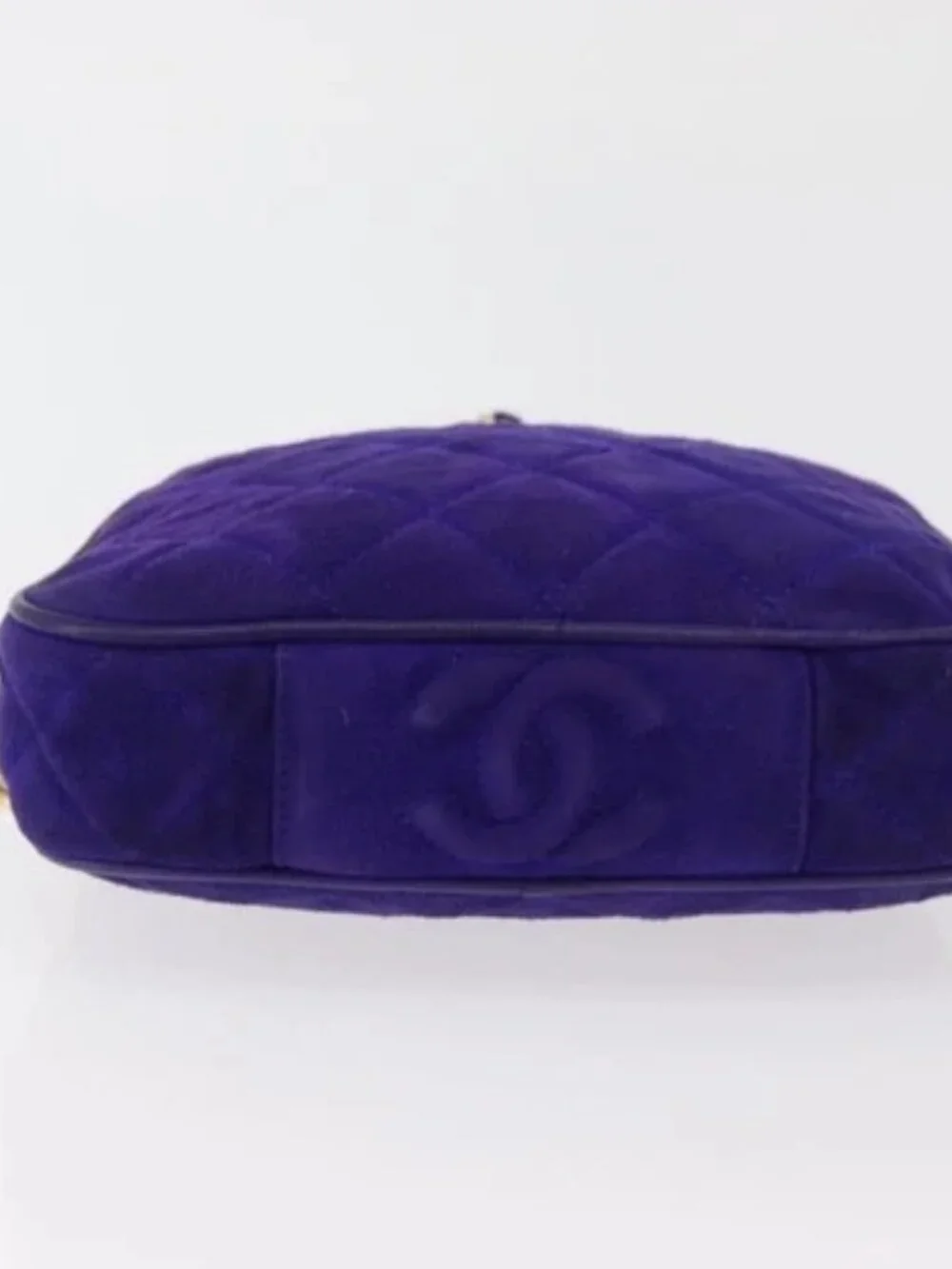 CHANEL Matelasse Chain Hand Bag Suede Purple Gold CC Auth YKZ821A